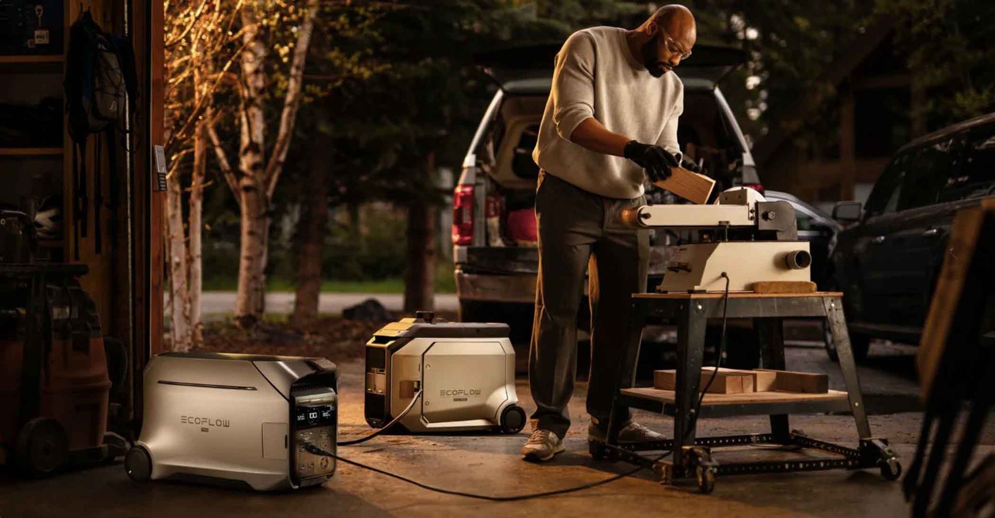 EcoFlow Dual Fuel Smart Generator 4000 Being Used For Wood Cutting