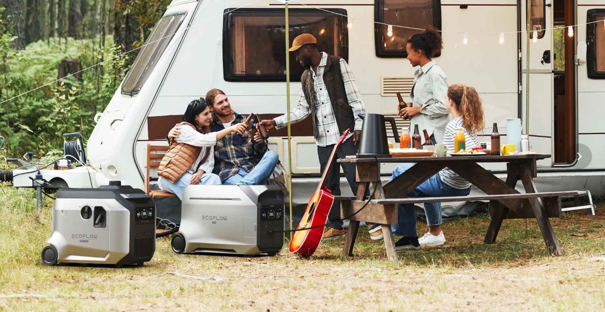 EcoFlow Smart Generator 4000 At A Campging Site With Five People
